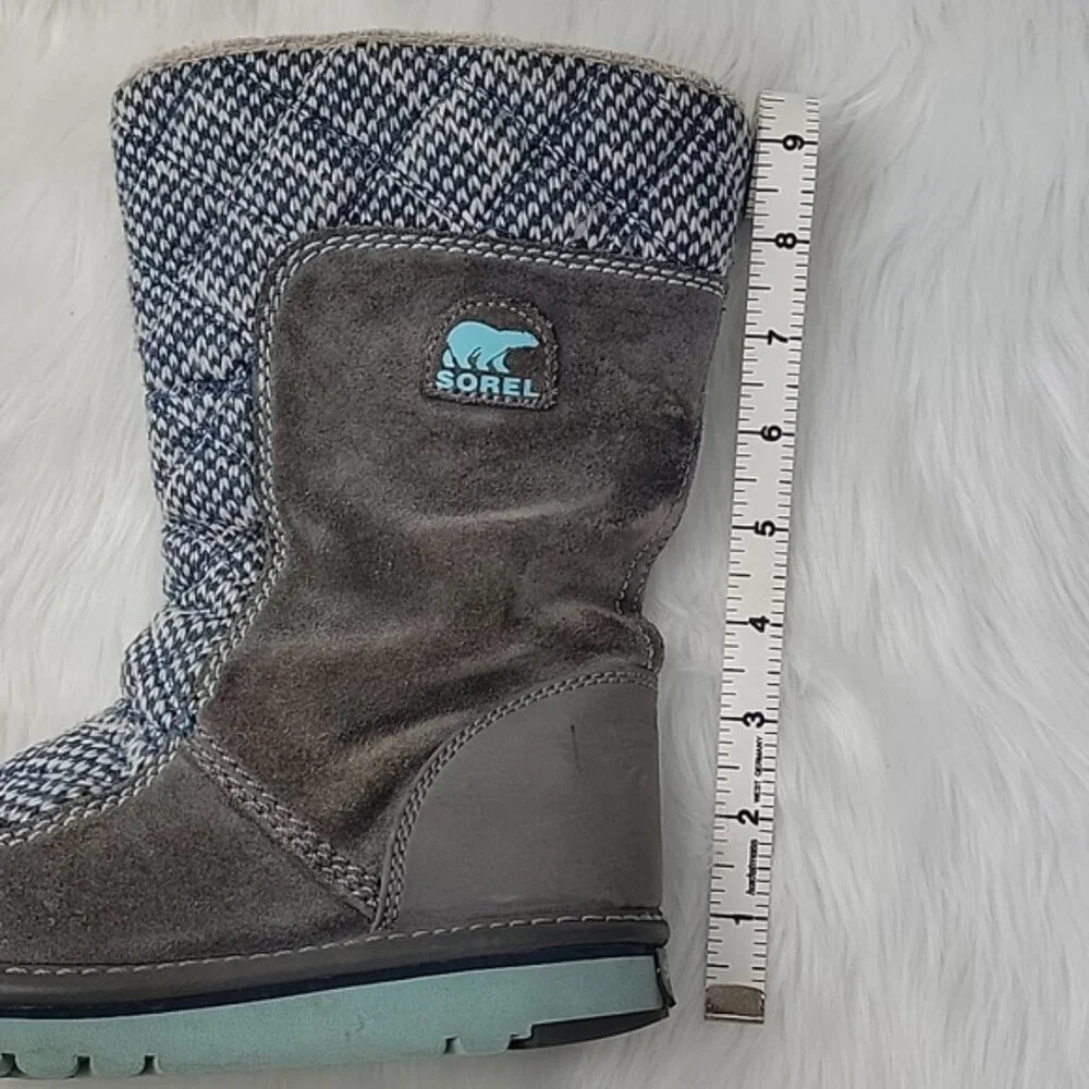 SOREL Blue White Knit Gray Suede Girl's Pull On Mid Calf‎ Winter Boho Boots 2